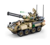 Sluban Jeu de Construction Militaire, Véhicule Blindé avec Canon, 320 Pièces, 18,3 cm, Set avec 3 Figurines, Rouge et Or