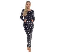 Slumber Hut® Pyjama en polaire motif étoile - Luxe capuche Sherpa ou col rond - Chaud hiver femme - Tailles 36 à 50, Imprimé cœur - Anthracite, 36-38