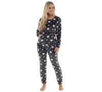 Slumber Hut® Pyjama en polaire motif étoile - Luxe capuche Sherpa ou col rond - Chaud hiver femme - Tailles 36 à 50, Imprimé étoiles - Gris, 36-38