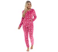 Slumber Hut® Pyjama en polaire pour femme Motif étoile - Pyjama de luxe à capuche Sherpa ou col rond - Pyjama d'hiver chaud pour femme - Tailles 36 à 50, Imprimé cœur - Rose, 40-42