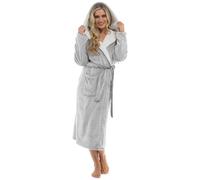 Slumber Hut® Robe de chambre à capuche en polaire pour femme - Gris scintillant luxueux - Capuche ours Sherpa - Imprimé animal léopard - Tissu Teddy - Peignoir d'hiver pour femme - Taille 36 38 40 42