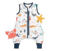 Slumbersac gigoteuse à pieds été pour bébé 0.5 Tog 80 cm en mousseline de bambou, douce et légère, Animaux marins | Turbulette été non rembourrée avec ouvertures aux jambes, taille 80-90 cm