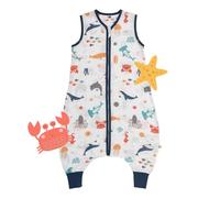 Slumbersac gigoteuse à pieds été pour enfant 0.5 Tog 90 cm en mousseline de bambou, douce et légère, Animaux marins | Turbulette été non rembourrée avec ouvertures aux jambes, taille 90-100 cm