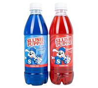 Slush Puppie Lot de 2 saveurs de sirop pour chiots Comprend des saveurs emblématiques de framboise bleue et de fraise. 2 flacons de 500 ml. Produit sous licence officielle Slush Puppy Saveurs