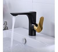 SLUSHSPYF Robinet de lavabo Intelligent à LED, mitigeur température numérique, en Laiton Blanc, Noir et doré, robinets d'évier hydroélectriques, Accessoires Salle Bains(C Black Gold)