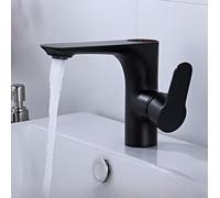 SLUSHSPYF Robinet de lavabo Intelligent à LED, mitigeur température numérique, en Laiton Blanc, Noir et doré, robinets d'évier hydroélectriques, Accessoires Salle Bains(C Black)