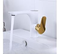 SLUSHSPYF Robinet de lavabo Intelligent à LED, mitigeur température numérique, en Laiton Blanc, Noir et doré, robinets d'évier hydroélectriques, Accessoires Salle Bains(C White Gold)