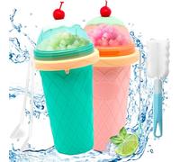 Slushy Cup Ensemble 2 pièces,Slush Ice Maker,Homemade Smoothie Cup,Smoothie Pinch Ice Cup,Frozen Drink Cup,With 2 en 1 Straw and Spoon Goupillon,DIY Homemade Smoothie Cups for Kids and Family