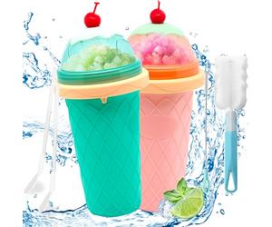 Slushy Cup Ensemble 2 pièces,Slush Ice Maker,Homemade Smoothie Cup,Smoothie Pinch Ice Cup,Frozen Drink Cup,With 2 en 1 Straw and Spoon Goupillon,DIY Homemade Smoothie Cups for Kids and Family