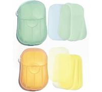 Sluswallow Lot de 100 feuilles de savon portables vertes et jaunes, mini feuilles de papier de savon de voyage jetables, solubles dans l'eau, pour le bain, le camping, la randonnée et le shampooing