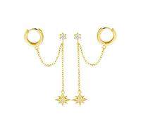 SLUYNZ Boucles d'oreilles manchette enroulante en argent sterling 925 - Double piercing - Pour femme - Cartilage hélix - Créoles étoile pompon