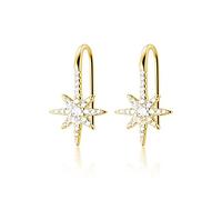 SLUYNZ Étincelante Étoile Goutte Boucles d’oreilles pour Femmes Adolescentes 925 Argent sterling CZ Étoile Crochet Boucles d’oreilles (C-Gold)
