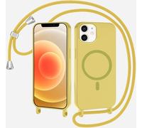 SLWYF Coque Compatible avec iPhone 11 avec Cordon, Compatible avec MagSafe, Collier pour Étui Colliers de cellulaire Mince Antichoc Réglable Lanyard Case PU Bumper Case, Jaune Citron