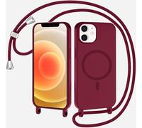 SLWYF Coque Compatible avec iPhone 12 Pro/iPhone 12 avec Cordon, Compatible avec MagSafe, Collier pour Étui Colliers de cellulaire Mince Antichoc Réglable Lanyard Case PU Bumper Case, Rouge