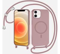 SLWYF Coque Compatible avec iPhone 12 Pro/iPhone 12 avec Cordon, Compatible avec MagSafe, Collier pour Étui Colliers de cellulaire Mince Antichoc Réglable Lanyard Case PU Bumper Case, Sable Rose