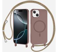 SLWYF Coque Compatible avec iPhone 13 avec Cordon, Compatible avec MagSafe, Collier pour Étui Colliers de cellulaire Mince Antichoc Réglable Lanyard Case PU Bumper Case, Brun