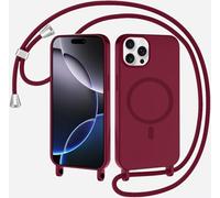SLWYF Coque Compatible avec iPhone 13 Pro avec Cordon, Compatible avec MagSafe, Collier pour Étui Colliers de cellulaire Mince Antichoc Réglable Lanyard Case PU Bumper Case, Rouge