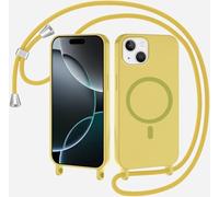 SLWYF Coque Compatible avec iPhone 15 Plus avec Cordon, Compatible avec MagSafe, Collier pour Étui Colliers de cellulaire Mince Antichoc Réglable Lanyard Case PU Bumper Case, Jaune Citron