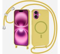 SLWYF Coque Compatible avec iPhone 16 avec Cordon, Compatible avec MagSafe, Collier pour Étui Colliers de cellulaire Mince Antichoc Réglable Lanyard Case PU Bumper Case, Jaune Citron