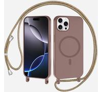 SLWYF Coque Compatible avec iPhone 16 Pro Max avec Cordon, Compatible avec MagSafe, Collier pour Étui Colliers de cellulaire Mince Antichoc Réglable Lanyard Case PU Bumper Case, Brun