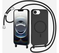 SLWYF Coque Compatible avec iPhone 16E/iPhone SE4 2025 avec Cordon, Compatible avec MagSafe, Collier pour Étui Colliers de cellulaire Mince Antichoc Réglable Lanyard Case PU Bumper Case, Noir
