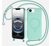 SLWYF Coque Compatible avec iPhone 16E/iPhone SE4 2025 avec Cordon, Compatible avec MagSafe, Collier pour Étui Colliers de cellulaire Mince Antichoc Réglable Lanyard Case PU Bumper Case, Menthe Verte