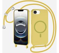 SLWYF Coque Compatible avec iPhone 16E/iPhone SE4 2025 avec Cordon, Compatible avec MagSafe, Collier pour Étui Colliers de cellulaire Mince Antichoc Réglable Lanyard Case PU Bumper Case, Jaune Citron