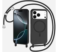SLWYF Coque Compatible avec iPhone 17 Pro avec Cordon, Compatible avec MagSafe, Collier pour Étui Colliers de cellulaire Mince Antichoc Réglable Lanyard Case PU Bumper Case, Noir