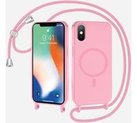 SLWYF Coque Compatible avec iPhone X/iPhone XS avec Cordon, Compatible avec MagSafe, Collier pour Étui Colliers de cellulaire Mince Antichoc Réglable Lanyard Case PU Bumper Case, Rose