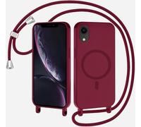 SLWYF Coque Compatible avec iPhone XR avec Cordon, Compatible avec MagSafe, Collier pour Étui Colliers de cellulaire Mince Antichoc Réglable Lanyard Case PU Bumper Case, Rouge