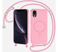 SLWYF Coque Compatible avec iPhone XR avec Cordon, Compatible avec MagSafe, Collier pour Étui Colliers de cellulaire Mince Antichoc Réglable Lanyard Case PU Bumper Case, Rose