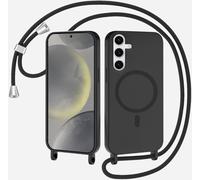 SLWYF Coque Compatible avec Samsung Galaxy A25 avec Cordon, Compatible avec MagSafe, Collier pour Étui Colliers de cellulaire Mince Antichoc Réglable Lanyard Case PU Bumper Case, Noir