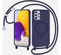 SLWYF Coque Compatible avec Samsung Galaxy A32 5G avec Cordon, Compatible avec MagSafe, Collier pour Étui Colliers de cellulaire Mince Antichoc Réglable Lanyard Case PU Bumper Case, Bleu Marine