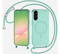 SLWYF Coque Compatible avec Samsung Galaxy A36 avec Cordon, Compatible avec MagSafe, Collier pour Étui Colliers de cellulaire Mince Antichoc Réglable Lanyard Case PU Bumper Case, Menthe Verte