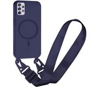 SLWYF Coque Compatible avec Samsung Galaxy A53 5G avec Cordon, Compatible avec MagSafe, Collier pour Étui Colliers de cellulaire Mince Antichoc Réglable Lanyard Case PU Bumper Case, Bleu Marine