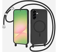 SLWYF Coque Compatible avec Samsung Galaxy A56 avec Cordon, Compatible avec MagSafe, Collier pour Étui Colliers de cellulaire Mince Antichoc Réglable Lanyard Case PU Bumper Case, Noir