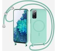 SLWYF Coque Compatible avec Samsung Galaxy S20 FE 5G avec Cordon, Compatible avec MagSafe, Collier pour Étui Colliers de cellulaire Mince Antichoc Réglable Lanyard Case PU Bumper Case, Menthe Verte