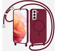 SLWYF Coque Compatible avec Samsung Galaxy S22 Plus avec Cordon, Compatible avec MagSafe, Collier pour Étui Colliers de cellulaire Mince Antichoc Réglable Lanyard Case PU Bumper Case, Rouge