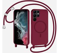 SLWYF Coque Compatible avec Samsung Galaxy S25 Ultra avec Cordon, Compatible avec MagSafe, Collier pour Étui Colliers de cellulaire Mince Antichoc Réglable Lanyard Case PU Bumper Case, Rouge