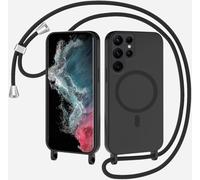SLWYF Coque Compatible avec Samsung Galaxy S26 Ultra avec Cordon, Compatible avec MagSafe, Collier pour Étui Colliers de cellulaire Mince Antichoc Réglable Lanyard Case PU Bumper Case, Noir