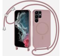 SLWYF Coque Compatible avec Samsung Galaxy S26 Ultra avec Cordon, Compatible avec MagSafe, Collier pour Étui Colliers de cellulaire Mince Antichoc Réglable Lanyard Case PU Bumper Case, Sable Rose