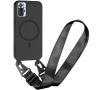 SLWYF Coque Compatible avec Xiaomi Redmi Note 10 Pro/Note 10 Pro Max avec Cordon, Compatible avec MagSafe, pour Étui Colliers de cellulaire Mince Antichoc Réglable Lanyard Case PU Bumper Case, Noir