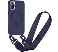 SLWYF Coque Compatible avec Xiaomi Redmi Note 10 Pro/Note 10 Pro Max avec Cordon, Compatible avec MagSafe pour Étui Colliers de cellulaire Antichoc Réglable Lanyard Case PU Bumper Case, Bleu Marine