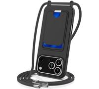 SLWYF Coque pour Apple 17 Pro Max avec Porte-Cartes et bandoulière en Silicone Liquide, Collier pour Étui Colliers de cellulaire Mince Antichoc Réglable Lanyard Case pour Apple 17 Pro Max, Noir