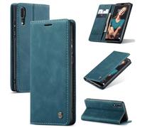SLWYF Coque pour Huawei P20, Etui Protection Housse Premium en Cuir PU, Pochette Fermeture Magnétique [Fentes pour Cartes] Flip Case Compatible avec Huawei P20, Bleu