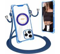 SLWYF Coque pour iPhone 15 Pro avec Cordon, Compatible avec MagSafe, Réglable Lanyard Case, avec Anneau Support,Silicone Collier Case Etui pour iPhone 15 Pro, Bleu