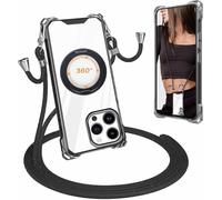 SLWYF Coque pour iPhone 15 Pro avec Cordon, Compatible avec MagSafe, Réglable Lanyard Case, avec Anneau Support,Silicone Collier Case Etui pour iPhone 15 Pro, Noir