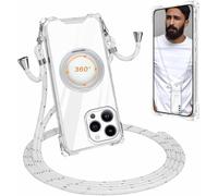 SLWYF Coque pour iPhone 16 Pro Max avec Cordon, Compatible avec MagSafe, Réglable Lanyard Case, avec Anneau Support,Silicone Collier Case Etui pour iPhone 16 Pro Max, Blanc