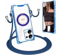 SLWYF Coque pour Xiaomi Redmi Note 13 Pro 5G avec Cordon, Compatible avec MagSafe, Réglable Lanyard Case, avec Anneau Support,Silicone Collier Case Etui pour Xiaomi Redmi Note 13 Pro 5G, Bleu