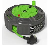 SLx Câble d'extension compact à 4 prises de 10 m - Coupe thermique - Robuste - Pour jardin, tondeuse à gazon et bureau - Prise britannique en fonte 13A - Gris/vert